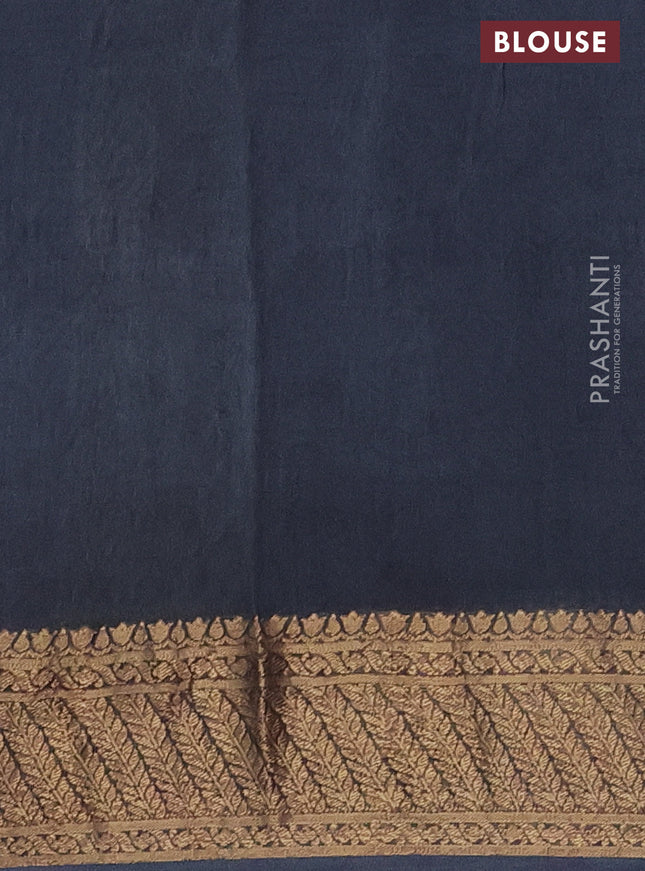 Chanderi silk cotton saree drak navy blue and grey with allover geometric prints and pichwai printed banarasi style border