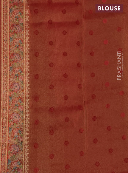 Banarasi silk saree mustard yellow and maroon with allover position prints and printed border
