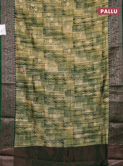 Chanderi silk cotton saree beige maroon and green with allover prints and banarasi style border