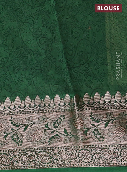 Chanderi silk cotton saree beige maroon and green with allover prints and banarasi style border
