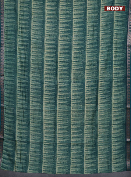 Chanderi silk cotton saree beige and peacock green with allover geometric prints and banarasi style border