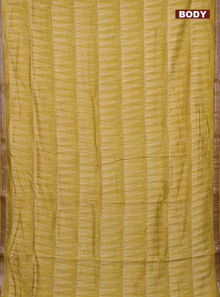 Chanderi silk cotton saree lime green with allover geometric prints and banarasi style border