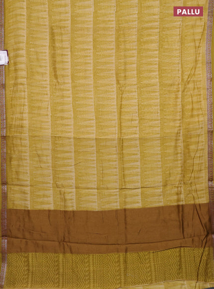 Chanderi silk cotton saree lime green with allover geometric prints and banarasi style border