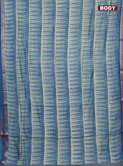 Chanderi silk cotton saree sandal and peacock blue with allover geometric prints and banarasi style border