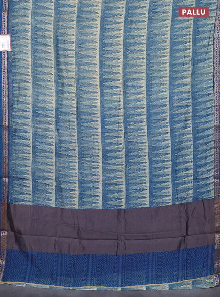 Chanderi silk cotton saree sandal and peacock blue with allover geometric prints and banarasi style border