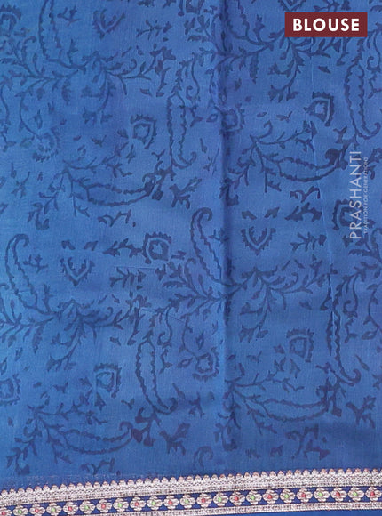 Chanderi silk cotton saree sandal and peacock blue with allover geometric prints and banarasi style border