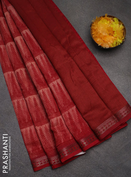 Chanderi silk cotton saree maroon with allover geometric prints and banarasi style border