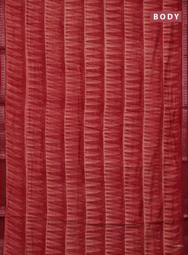 Chanderi silk cotton saree maroon with allover geometric prints and banarasi style border