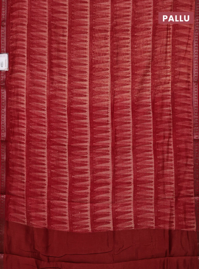 Chanderi silk cotton saree maroon with allover geometric prints and banarasi style border