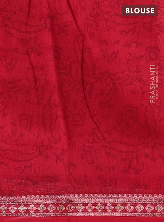 Chanderi silk cotton saree maroon with allover geometric prints and banarasi style border