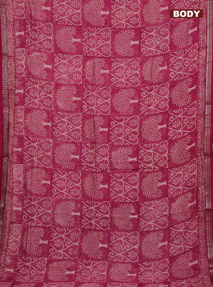 Chanderi silk cotton saree magenta pink with allover prints and banarasi style border