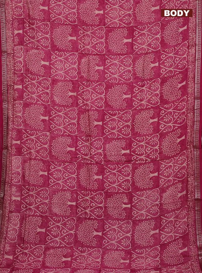 Chanderi silk cotton saree magenta pink with allover prints and banarasi style border