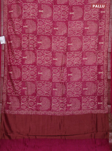 Chanderi silk cotton saree magenta pink with allover prints and banarasi style border