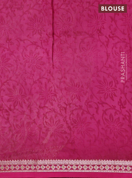 Chanderi silk cotton saree magenta pink with allover prints and banarasi style border