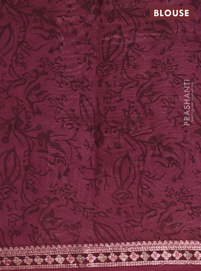 Chanderi silk cotton saree brown shade and maroon with allover geometric prints and thread woven border