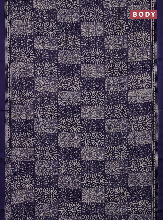 Chanderi silk cotton saree navy blue with allover geometric prints and thread woven border
