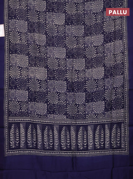Chanderi silk cotton saree navy blue with allover geometric prints and thread woven border