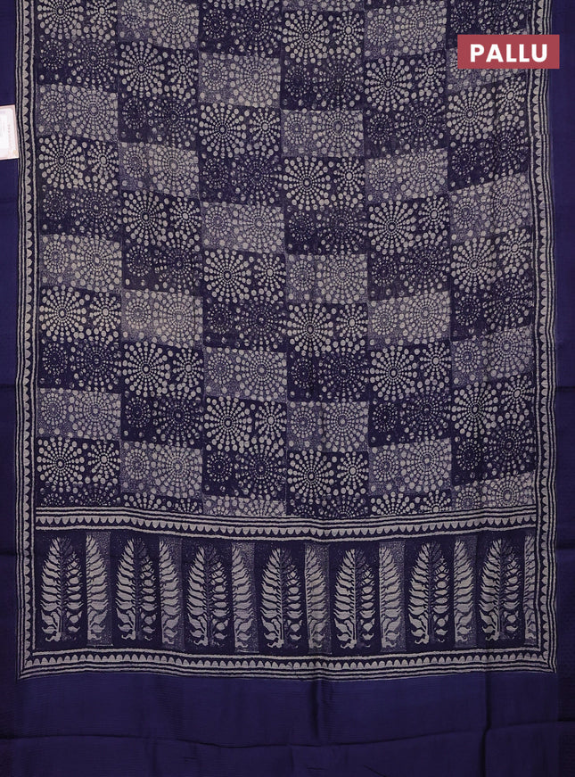 Chanderi silk cotton saree navy blue with allover geometric prints and thread woven border