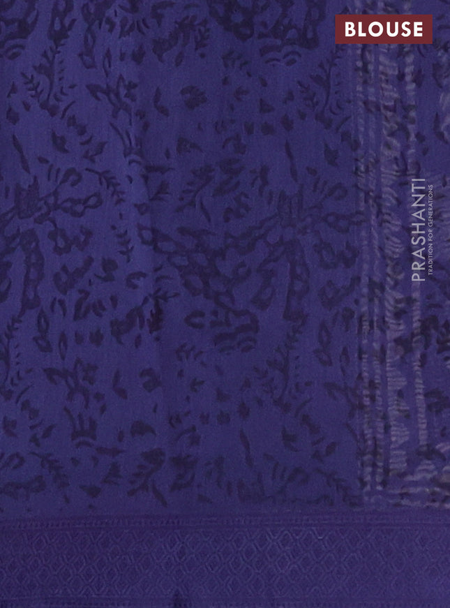 Chanderi silk cotton saree navy blue with allover geometric prints and thread woven border