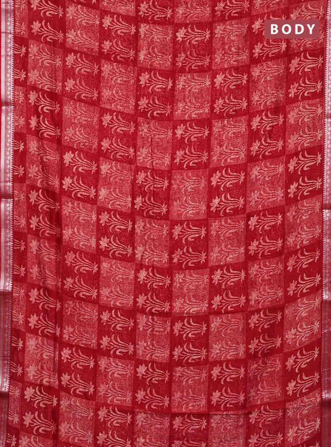 Chanderi silk cotton saree red with allover floral prints and banarasi style border