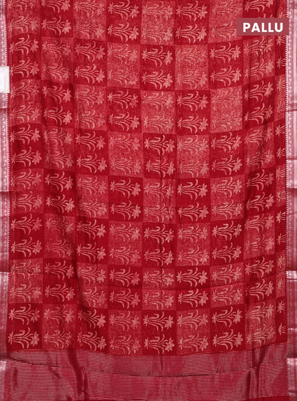 Chanderi silk cotton saree red with allover floral prints and banarasi style border