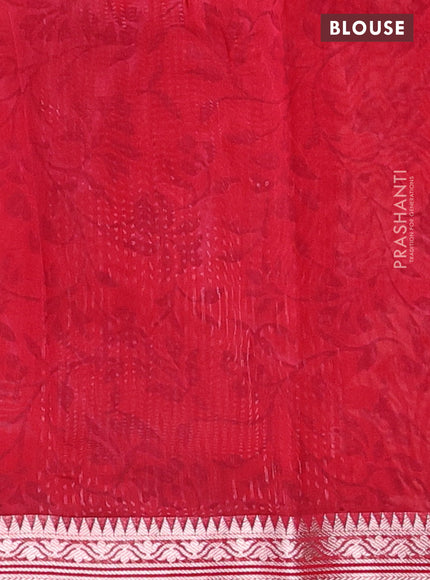 Chanderi silk cotton saree red with allover floral prints and banarasi style border