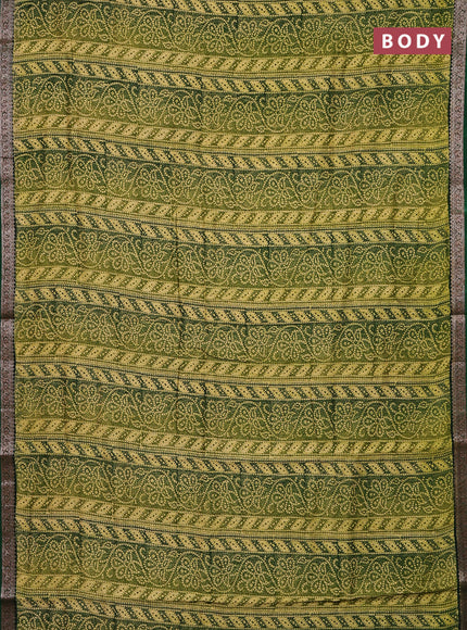 Chanderi silk cotton saree lime yellow and green with allover bandhini prints and banarasi style border