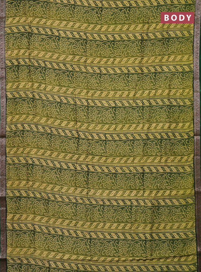 Chanderi silk cotton saree lime yellow and green with allover bandhini prints and banarasi style border