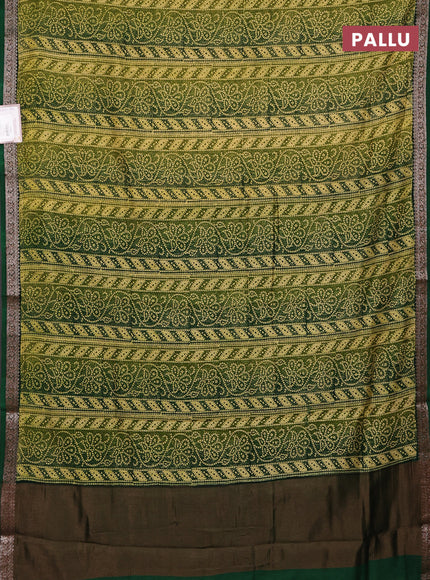 Chanderi silk cotton saree lime yellow and green with allover bandhini prints and banarasi style border