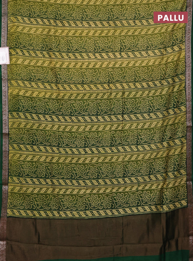 Chanderi silk cotton saree lime yellow and green with allover bandhini prints and banarasi style border