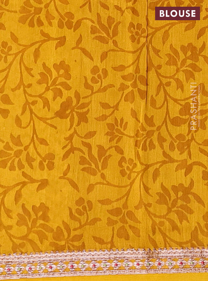 Chanderi silk cotton saree mustard yellow with allover prints and banarasi style border