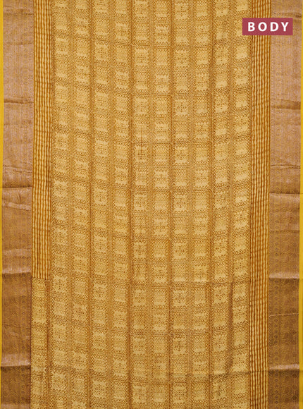 Chanderi silk cotton saree pale yellow and mustard yellow with allover prints and banarasi style border
