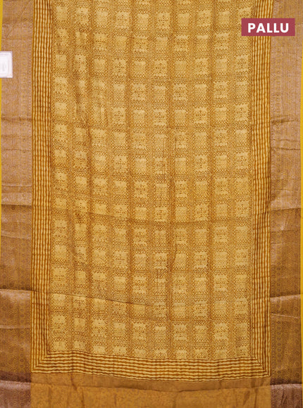 Chanderi silk cotton saree pale yellow and mustard yellow with allover prints and banarasi style border