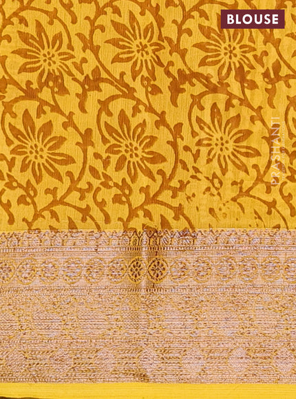 Chanderi silk cotton saree pale yellow and mustard yellow with allover prints and banarasi style border