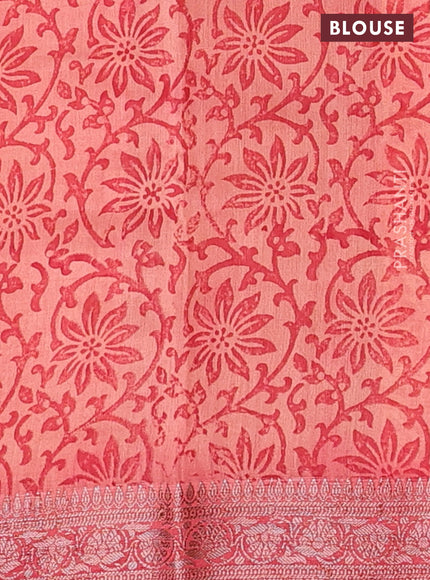 Chanderi silk cotton saree beige and peach shade red with allover prints and banarasi style border