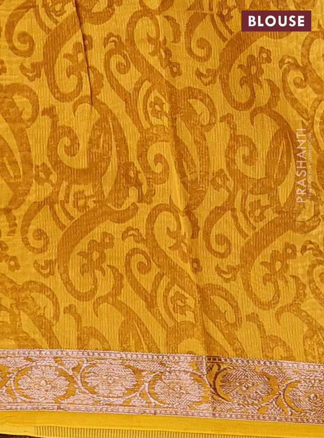 Chanderi silk cotton saree mustard yellow with allover butta prints and banarasi style border