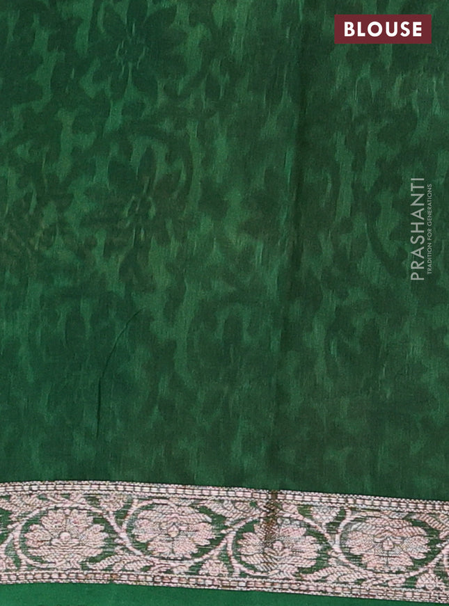 Chanderi silk cotton saree pale yellow sap green and green with allover zig zag prints and banarasi style border