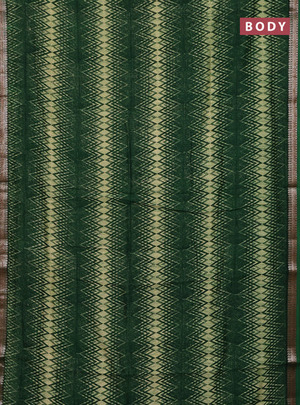 Chanderi silk cotton saree green with allover zig zag prints and banarasi style border