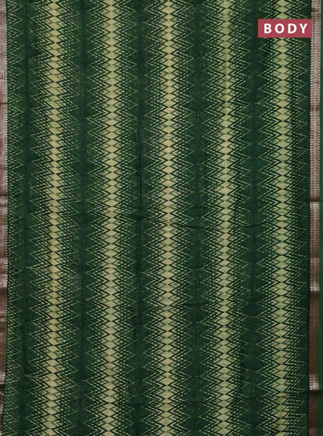 Chanderi silk cotton saree green with allover zig zag prints and banarasi style border