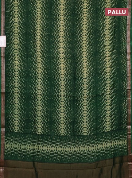 Chanderi silk cotton saree green with allover zig zag prints and banarasi style border