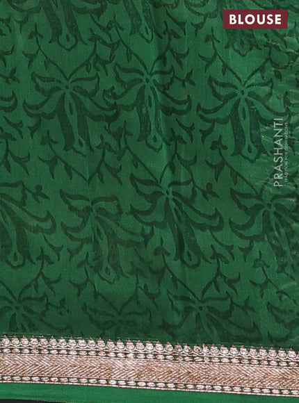 Chanderi silk cotton saree green with allover zig zag prints and banarasi style border