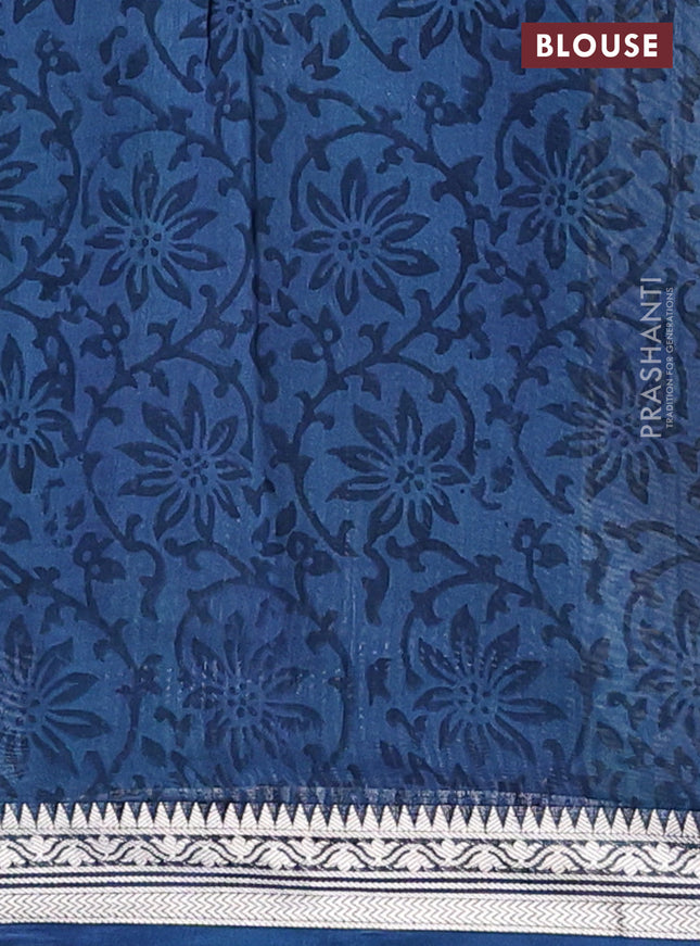 Chanderi silk cotton saree grey and peacock blue with allover floral butta prints and banarasi style border
