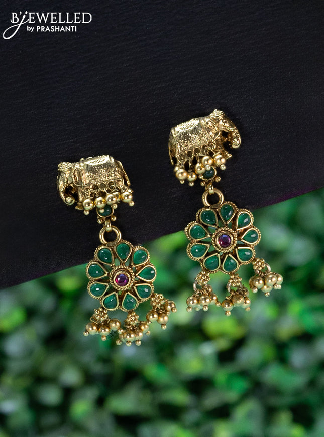 Antique necklace elephant & floral design with kemp stones and golden beads hangings