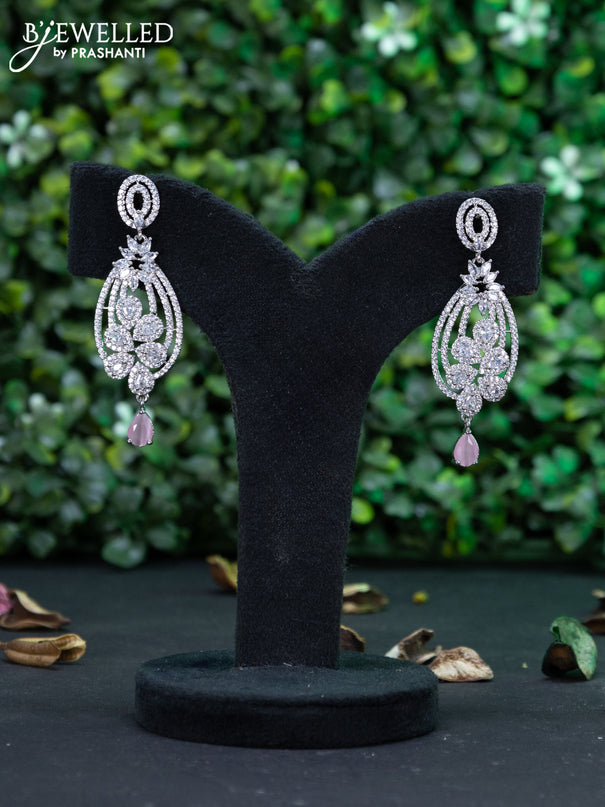 Zircon earring with baby pink & cz stones and hanging