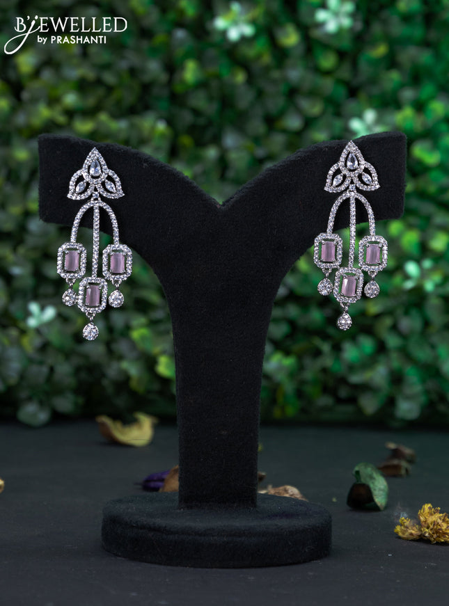 Zircon earring with baby pink & cz stones and hangings