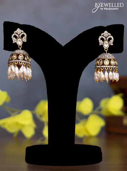 Pearl multilayer necklace ram darbar pendant with kundan & cz stones and pearl hangings