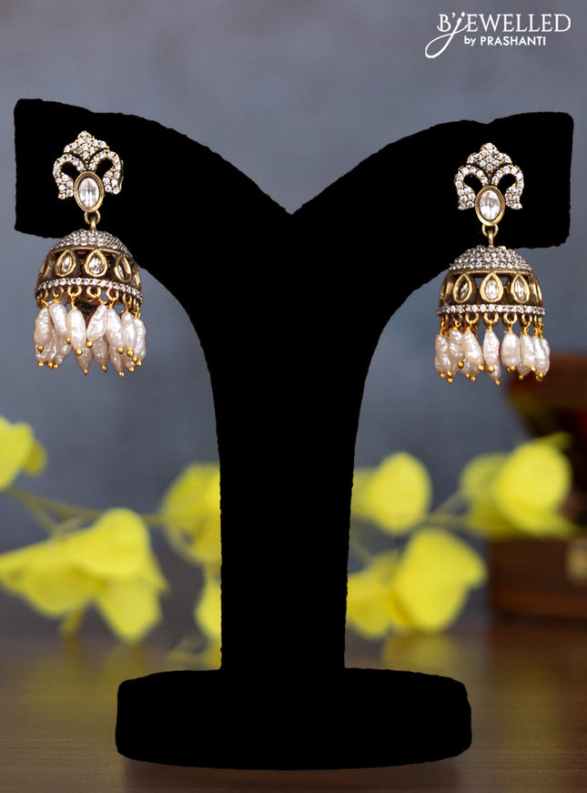 Pearl multilayer necklace ram darbar pendant with kundan & cz stones and pearl hangings