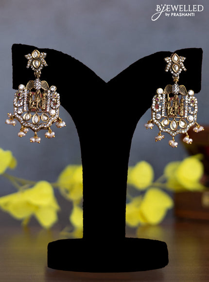 Pearl multilayer necklace ram darbar pendant with kundan & cz stones and pearl hangings