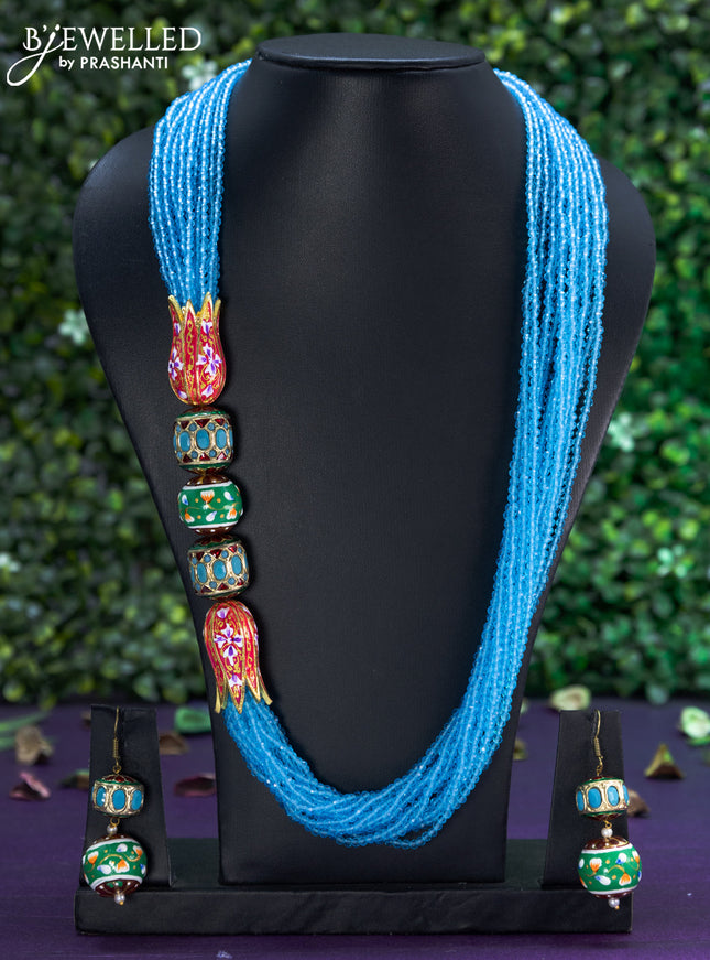 Jaipur crystal beaded ice blue haaram with minakari balls