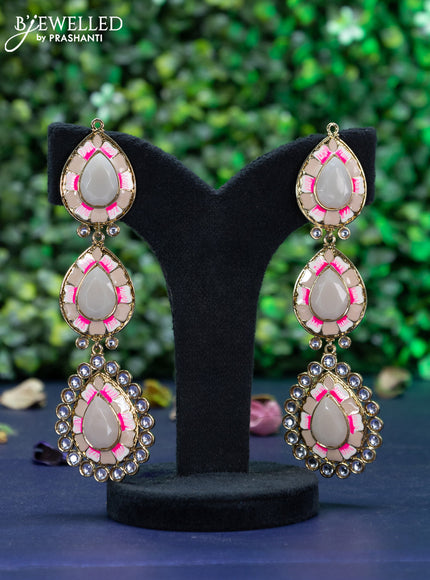 Fashion dangler minakari earrings with peach shade and kundan stones